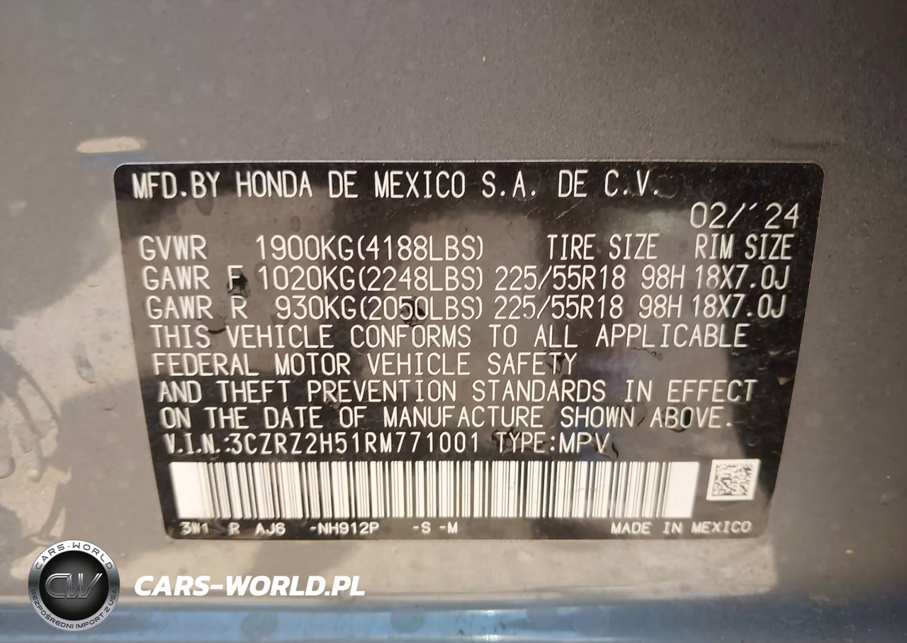 2024 Honda Hr-V Awd Sport-Awd Sport W-O Bsi VIN:3CZRZ2H51RM771001 - 9