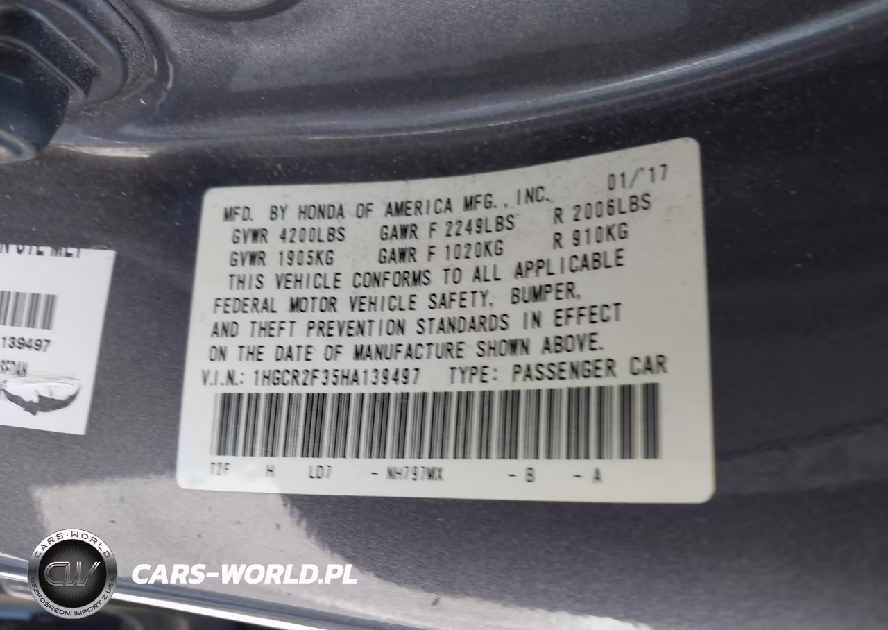 2017 Honda Accord Lx VIN:1HGCR2F35HA139497 - 9