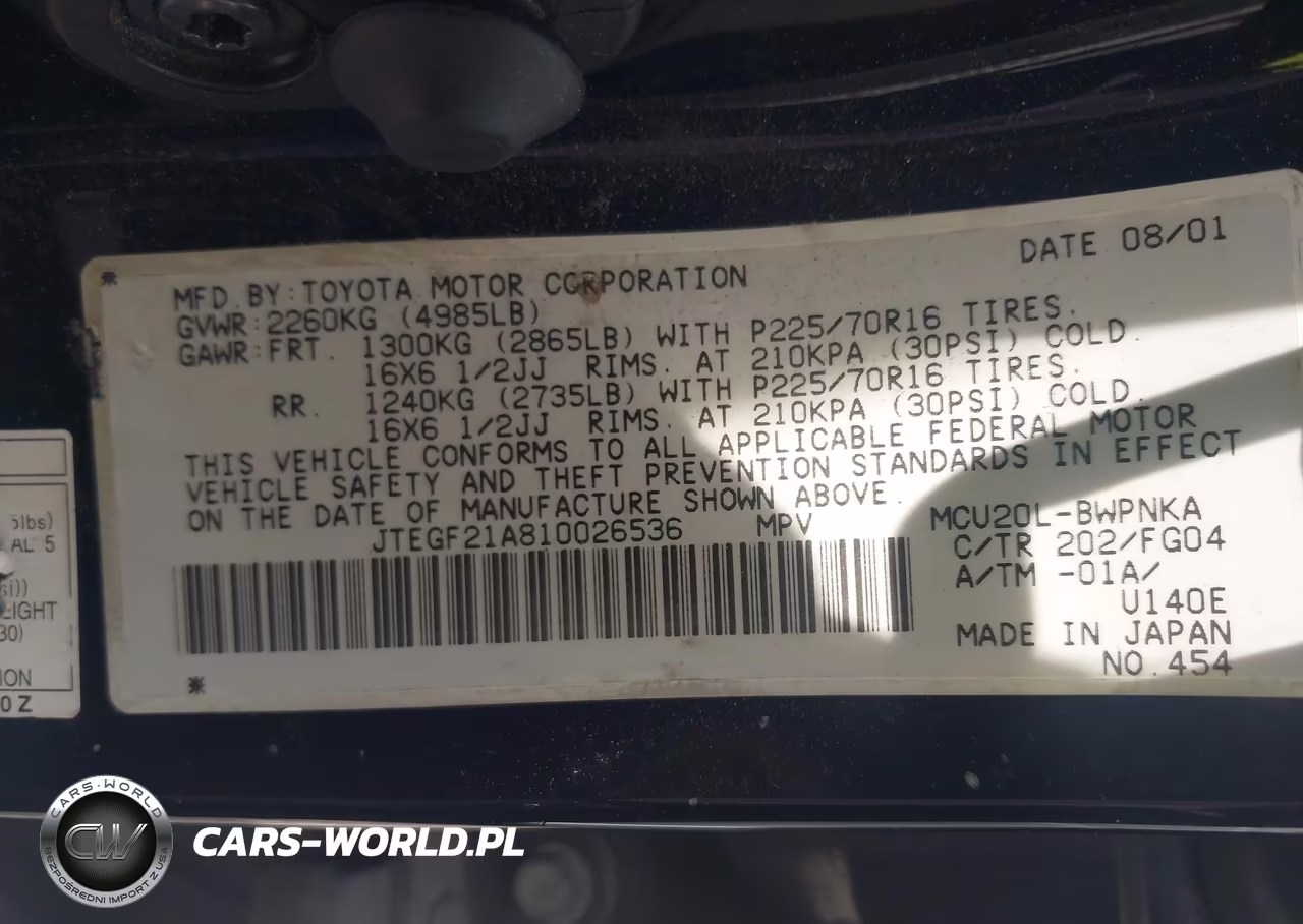 2001 Toyota Highlander V6 VIN:JTEGF21A810026536 - 9