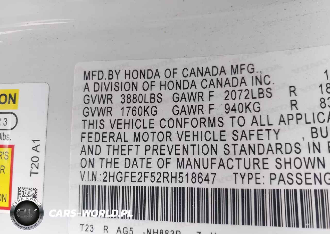 2024 Honda Civic Sport VIN:2HGFE2F52RH518647 - 9