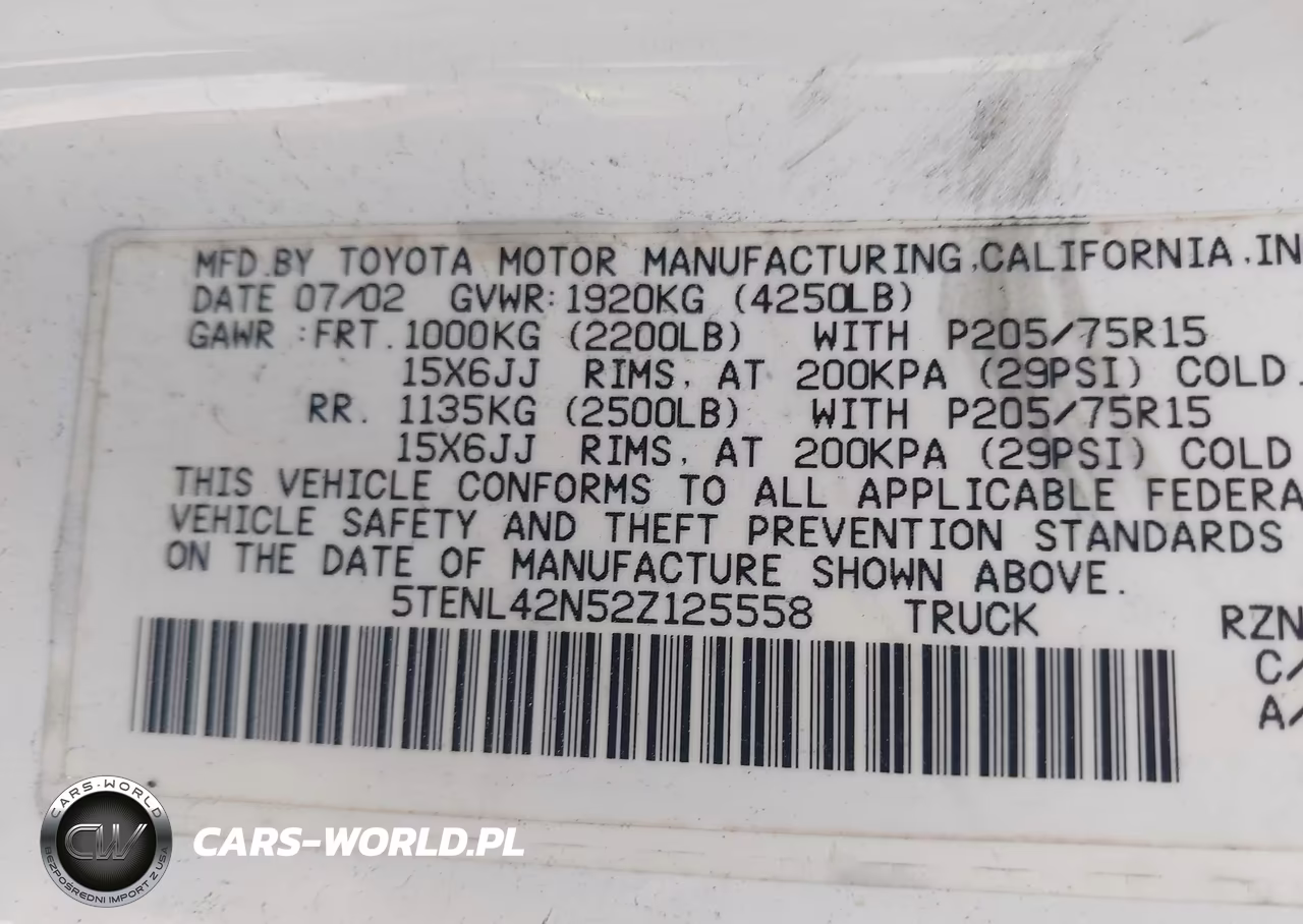 2002 Toyota Tacoma VIN:5TENL42N52Z125558 - 9