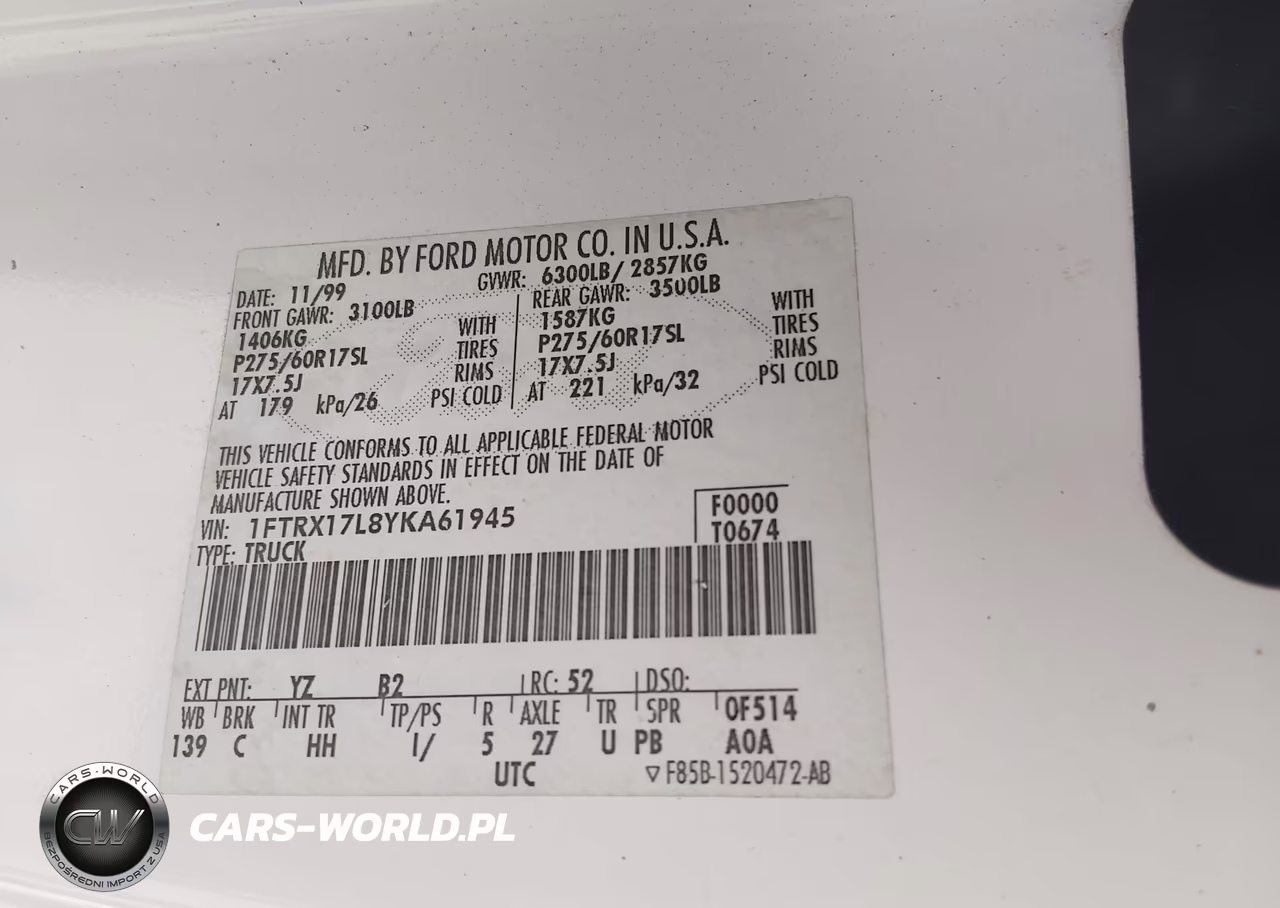 2000 Ford F-150 Lariat-Work Series-Xl-Xlt VIN:1FTRX17L8YKA61945 - 9