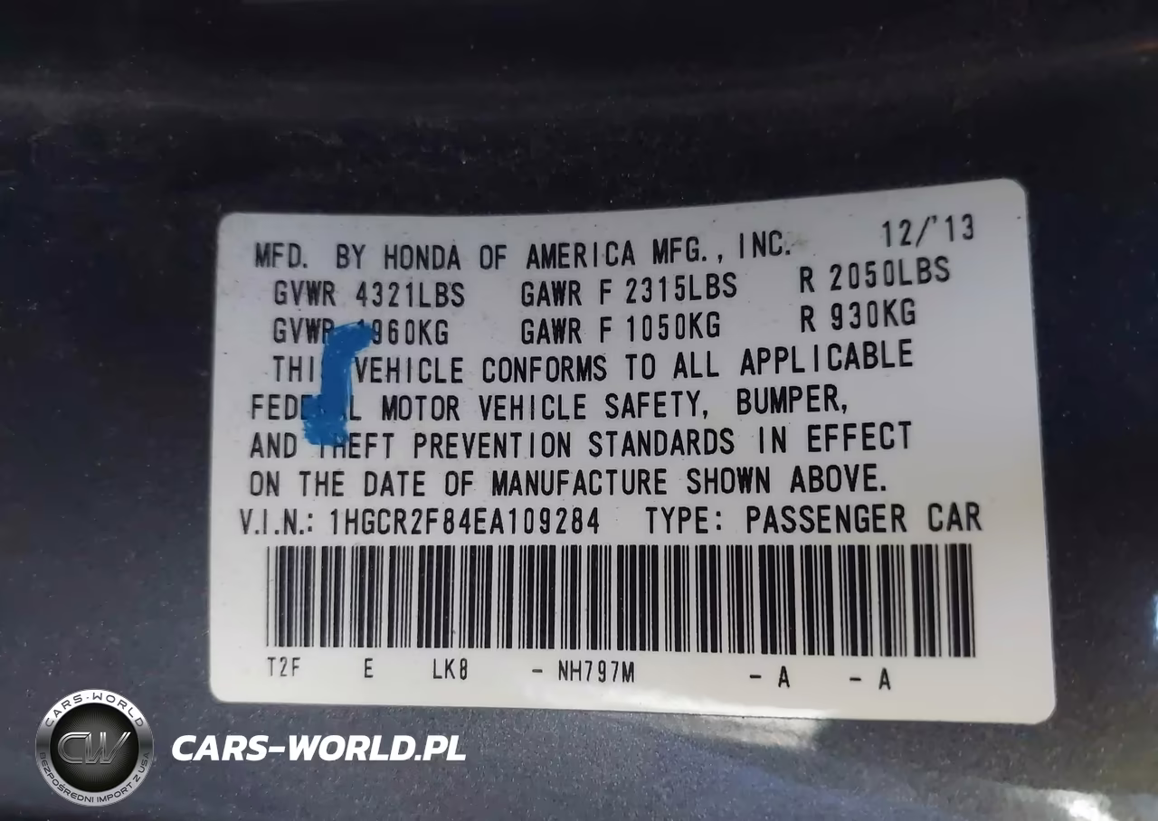 2014 Honda Accord Ex-L VIN:1HGCR2F84EA109284 - 9