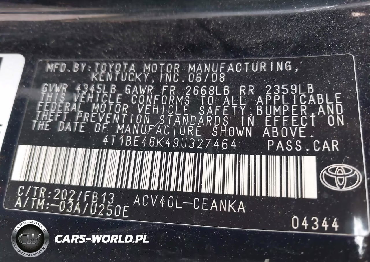 2009 Toyota Camry Le VIN:4T1BE46K49U327464 - 9