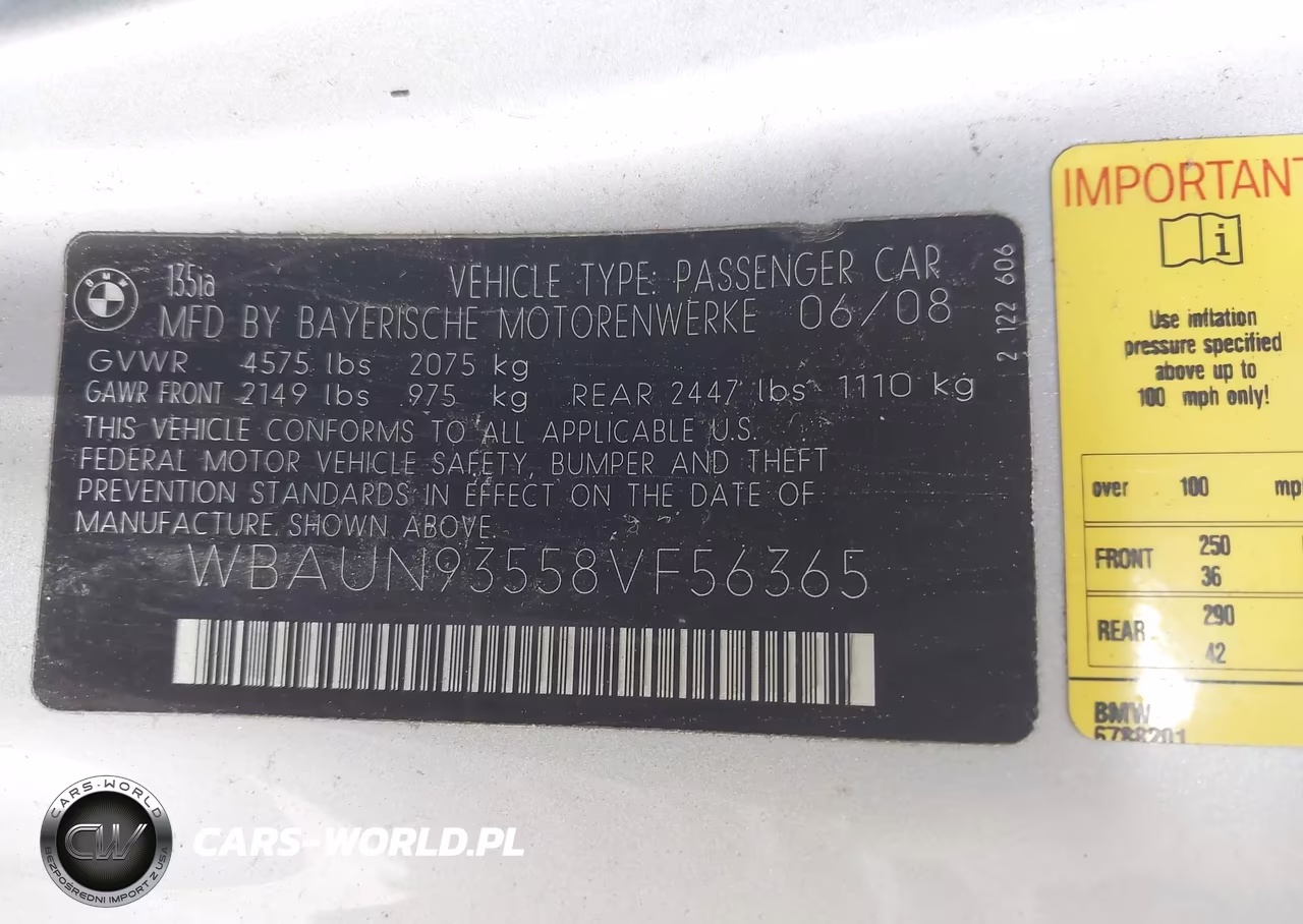 2008 BMW 135I VIN:WBAUN93558VF56365 - 9
