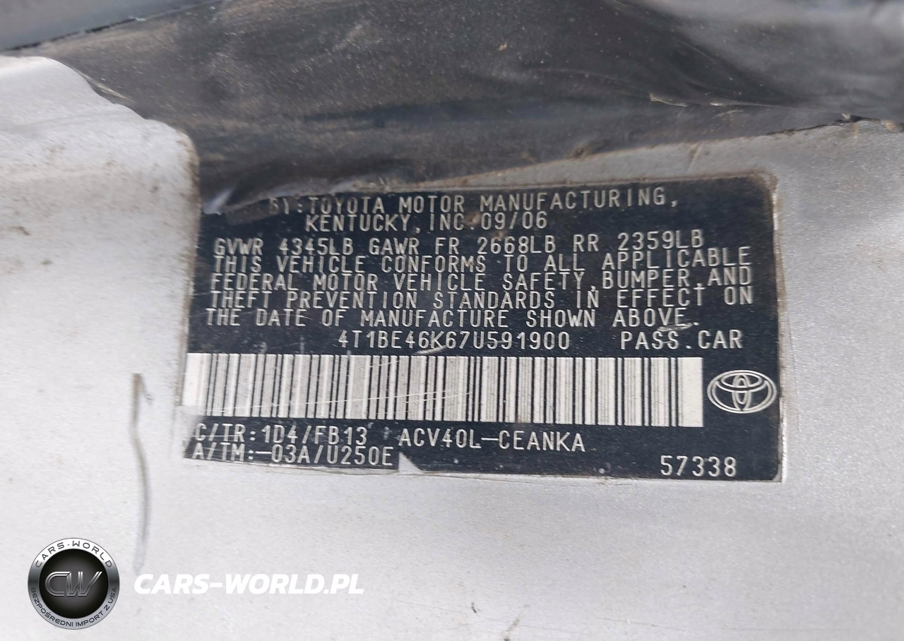 2007 Toyota Camry Ce VIN:4T1BE46K67U591900 - 9