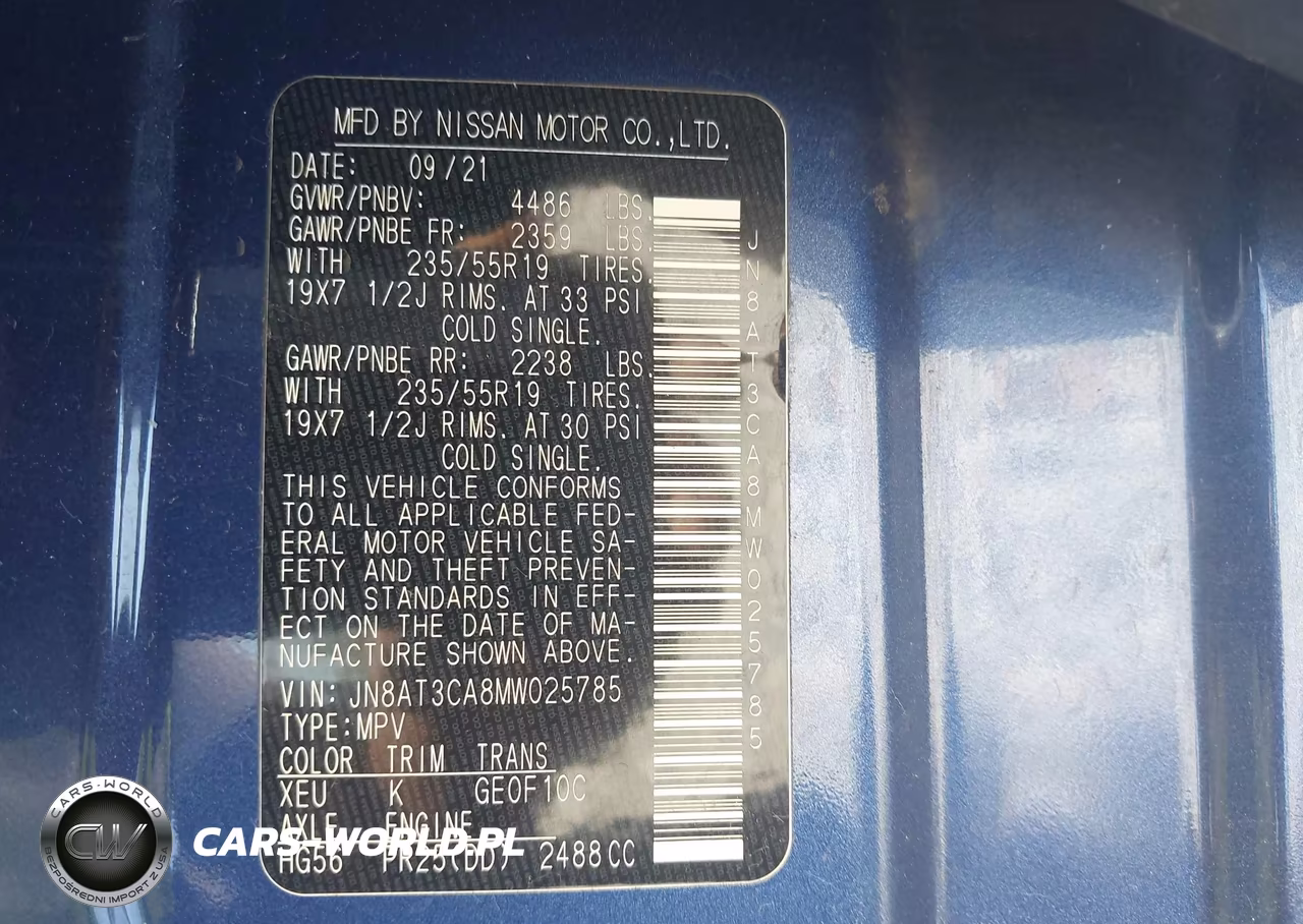 2021 Nissan Rogue Sl Fwd VIN:JN8AT3CA8MW025785 - 9