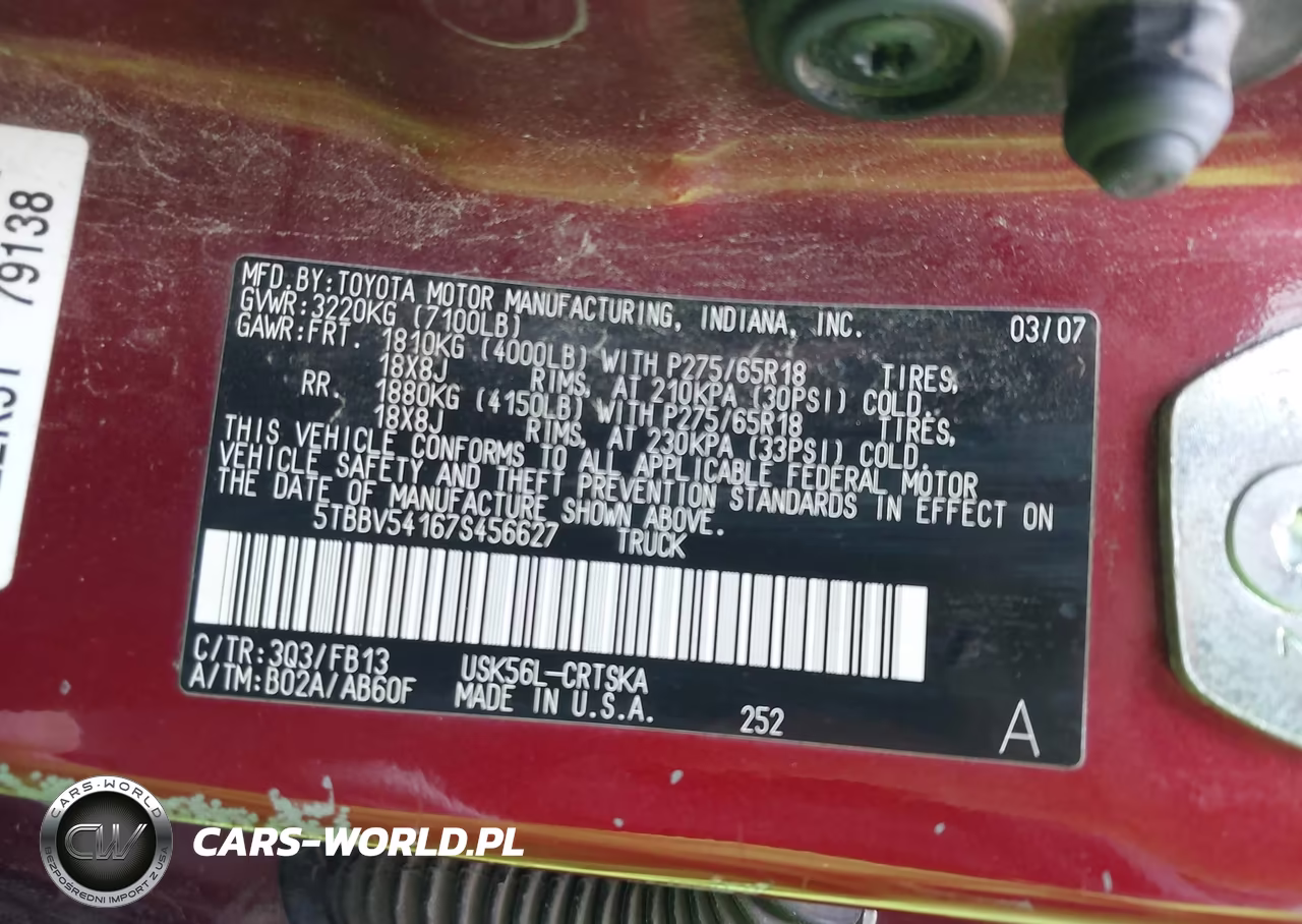 2007 Toyota Tundra Sr5 5.7L V8 VIN:5TBBV54167S456627 - 9