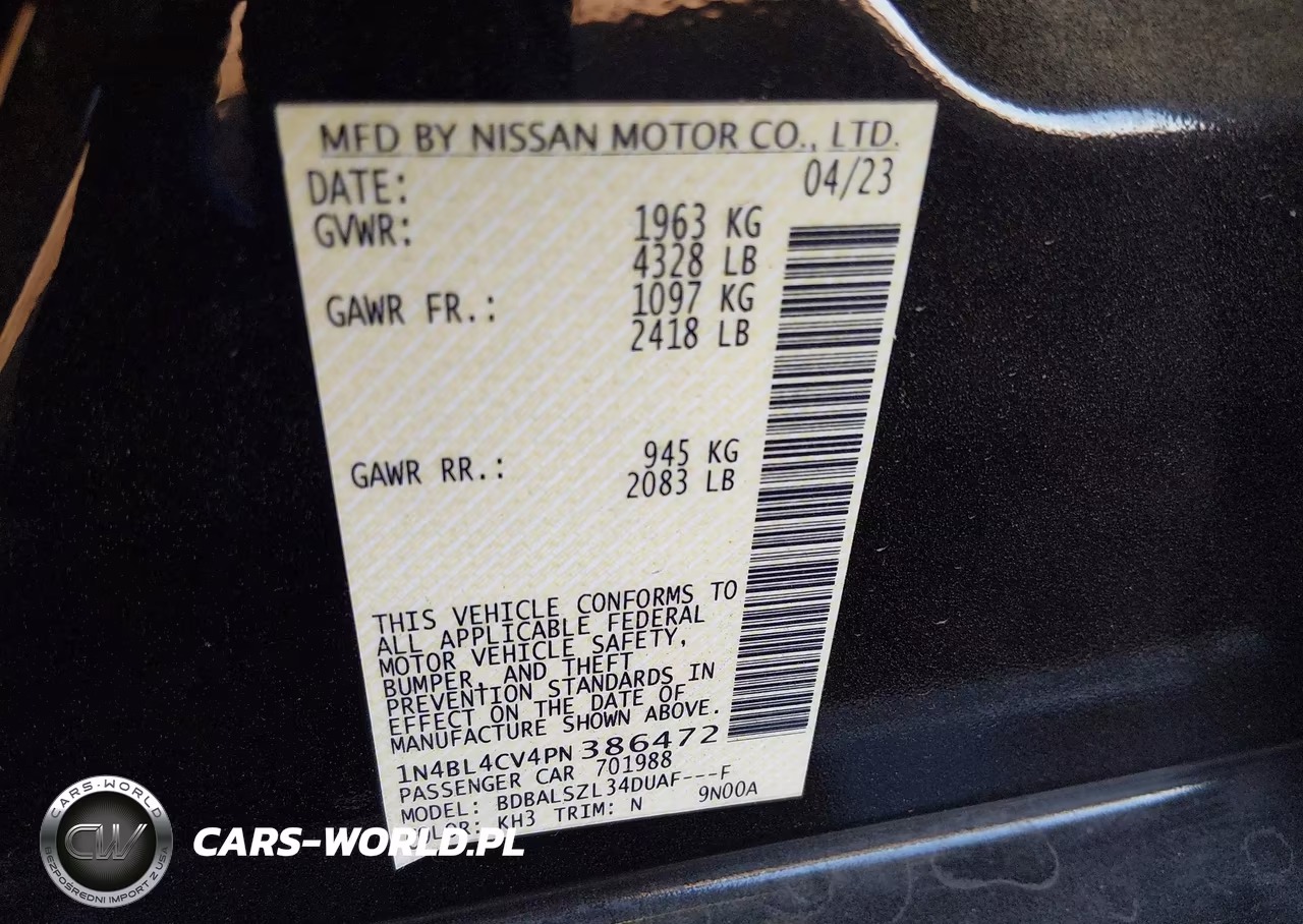 2023 Nissan Altima Sr Fwd VIN:1N4BL4CV4PN386472 - 9
