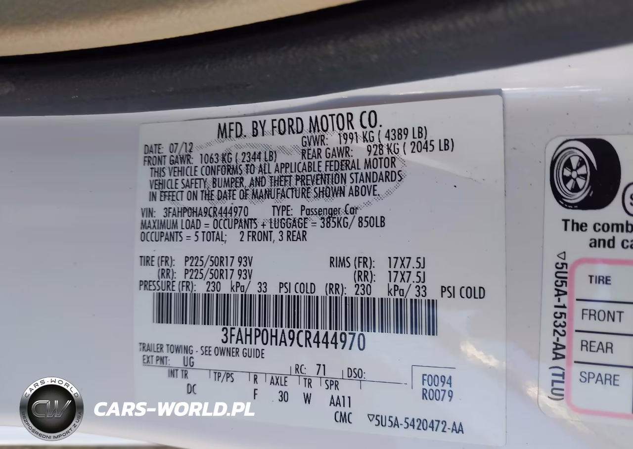 2012 Ford Fusion Se VIN:3FAHP0HA9CR444970 - 9