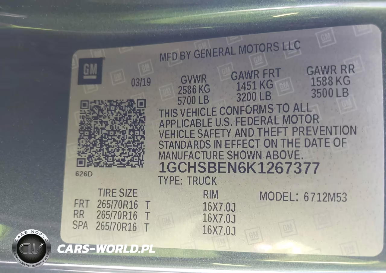 2019 Chevrolet Colorado Wt VIN:1GCHSBEN6K1267377 - 9