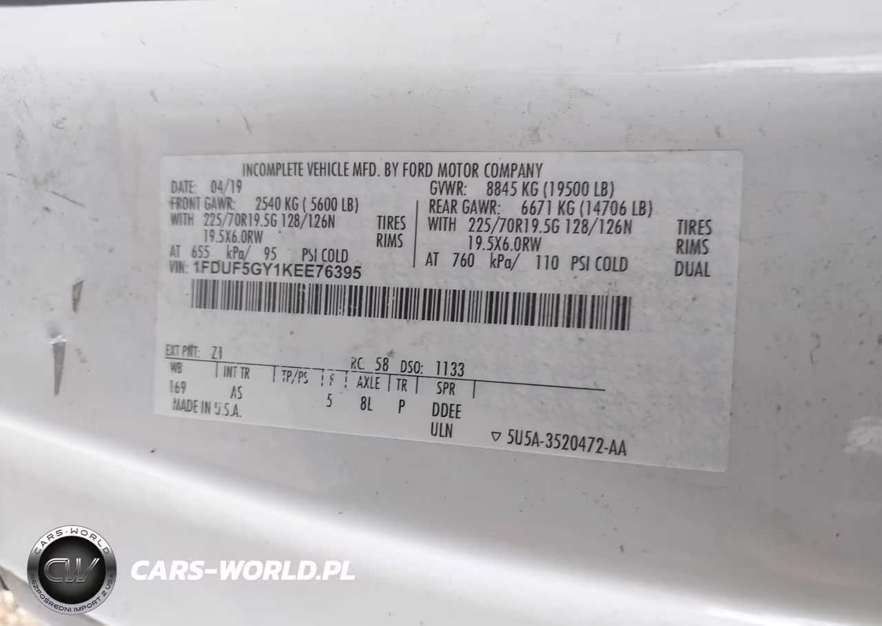 2019 Ford F-550 Chassis Xl VIN:1FDUF5GY1KEE76395 - 8