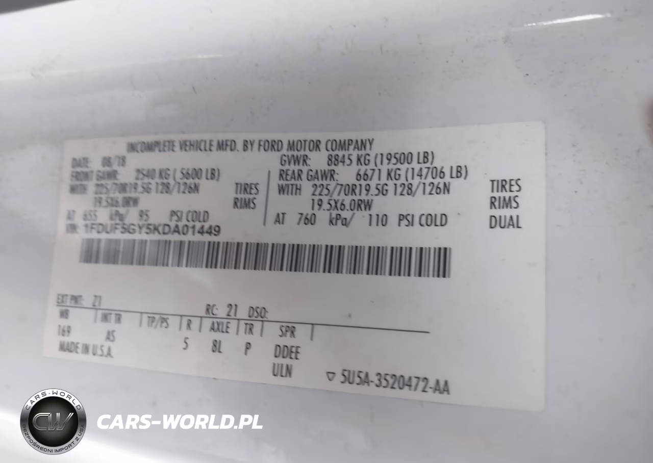 2019 Ford F-550 Chassis Xl VIN:1FDUF5GY5KDA01449 - 8