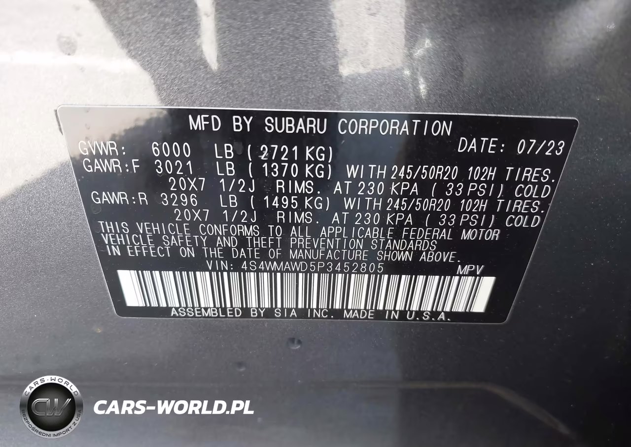 2023 Subaru Ascent Touring 7-Passenger VIN:4S4WMAWD5P3452805 - 9