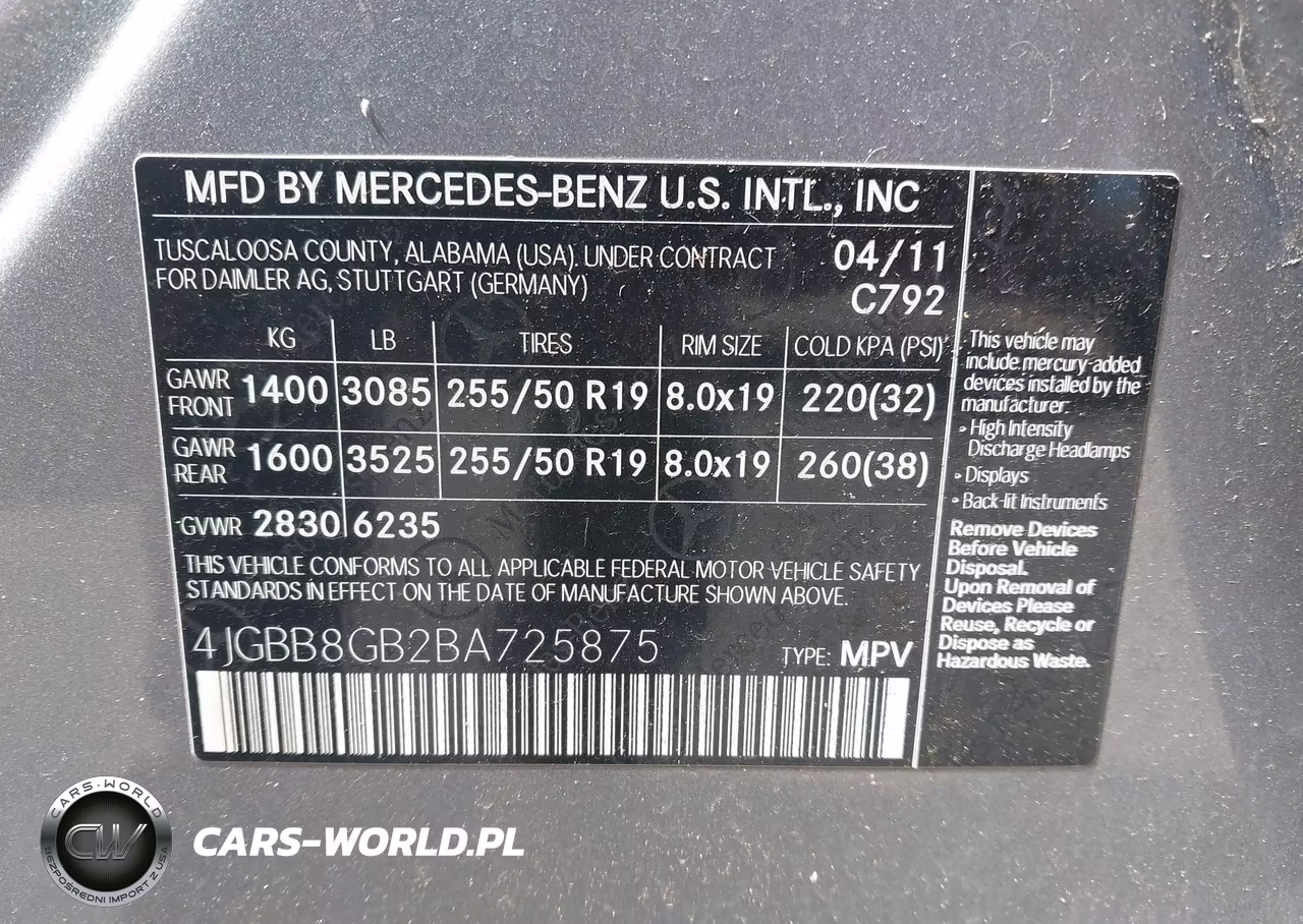 2011 Mercedes-Benz Ml 350 4Matic VIN:4JGBB8GB2BA725875 - 9