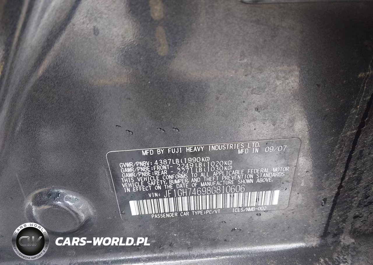2008 Subaru Impreza Wagon (Natl) Wrx VIN:JF1GH74698G810606 - 9