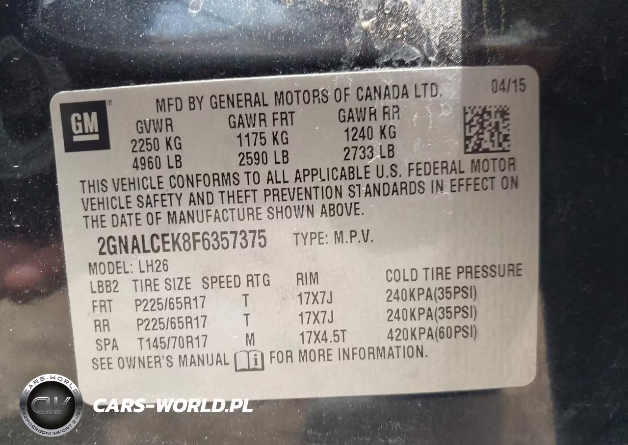 2015 Chevrolet Equinox 2Lt VIN:2GNALCEK8F6357375 - 9