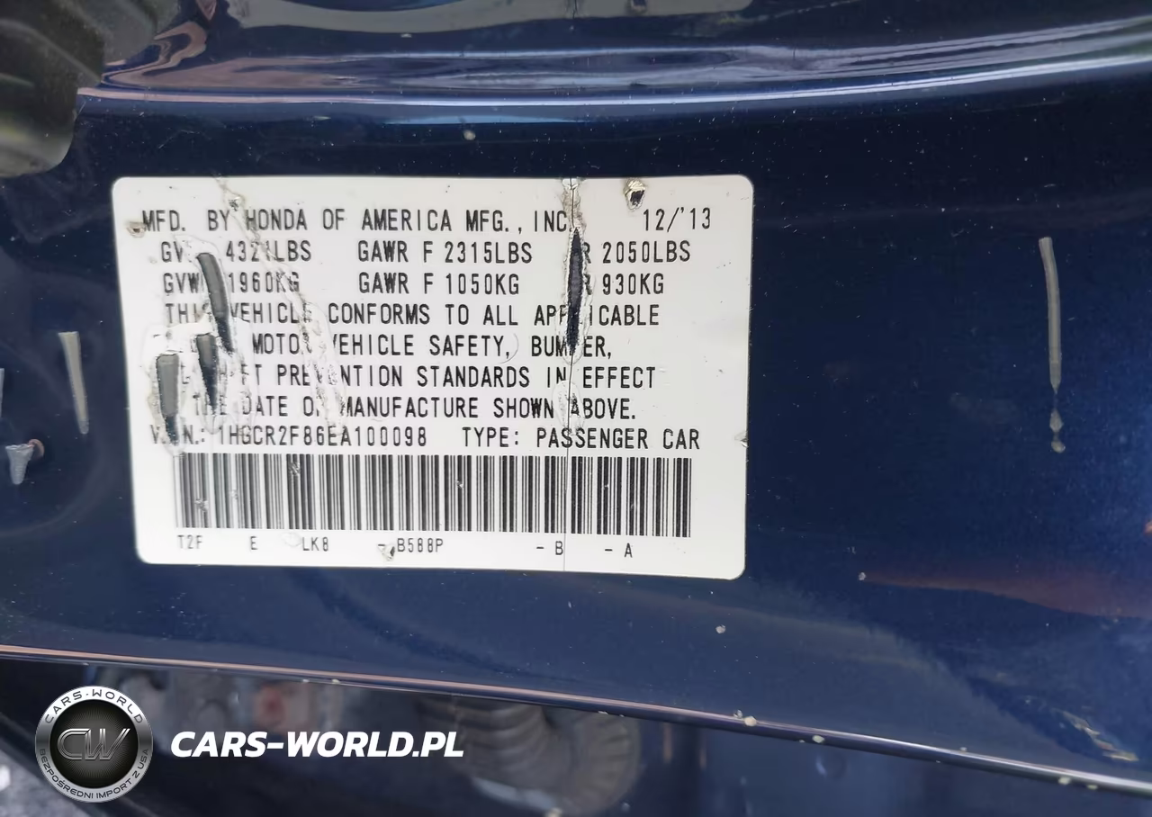 2014 Honda Accord Ex-L VIN:1HGCR2F86EA100098 - 9