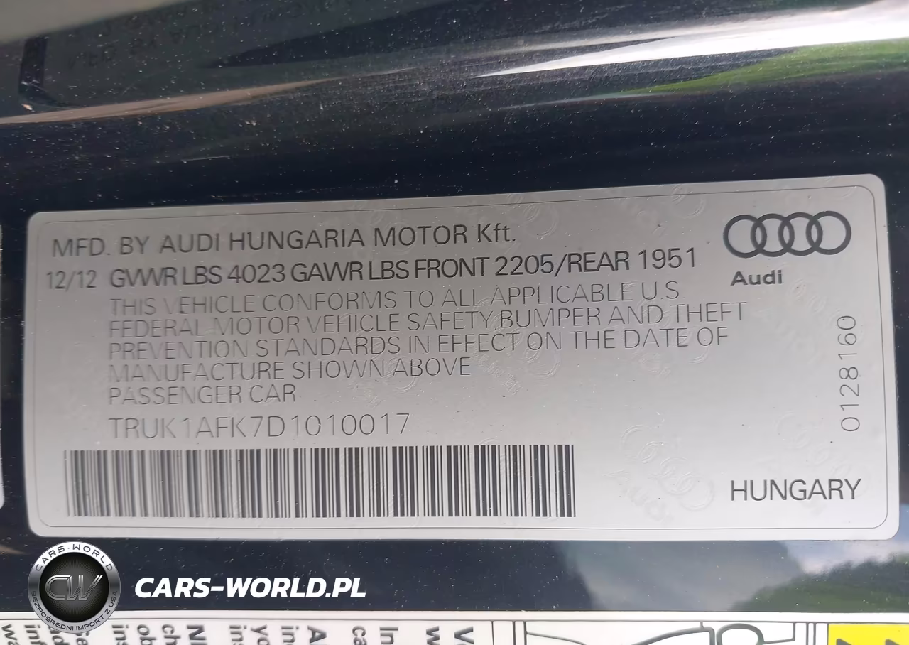 2013 Audi Tts 2.0T Premium Plus VIN:TRUK1AFK7D1010017 - 9