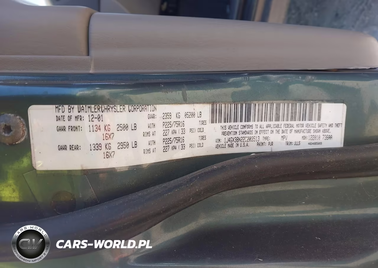 2002 Jeep Grand Cherokee Sport VIN:1J4GX38N22C203513 - 9