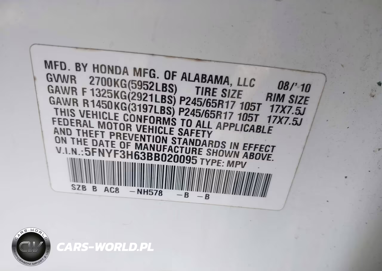 2011 Honda Pilot Ex-L VIN:5FNYF3H63BB020095 - 9