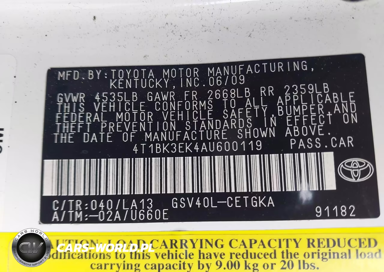 2010 Toyota Camry Xle V6 VIN:4T1BK3EK4AU600119 - 9