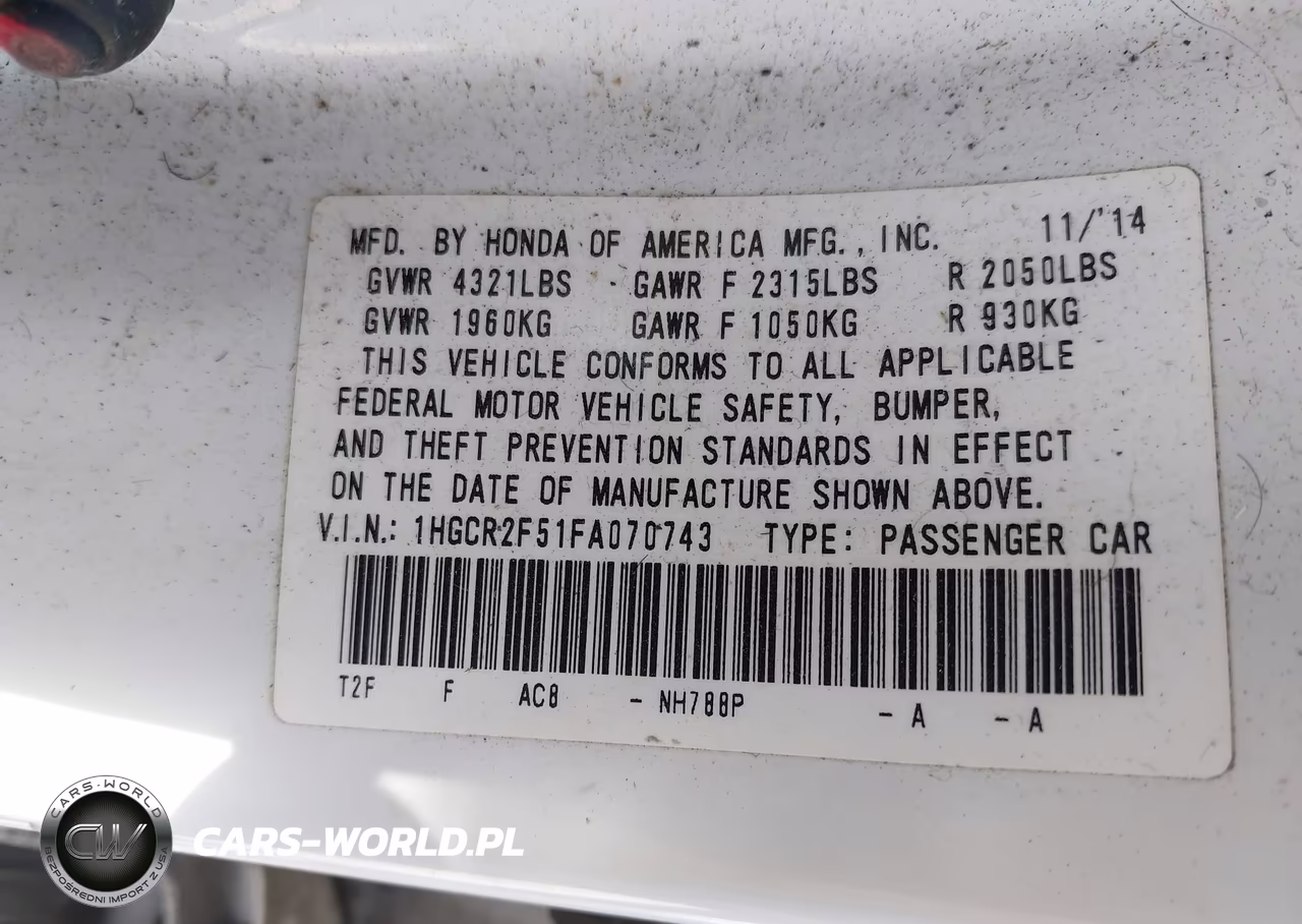2015 Honda Accord Sport VIN:1HGCR2F51FA070743 - 9