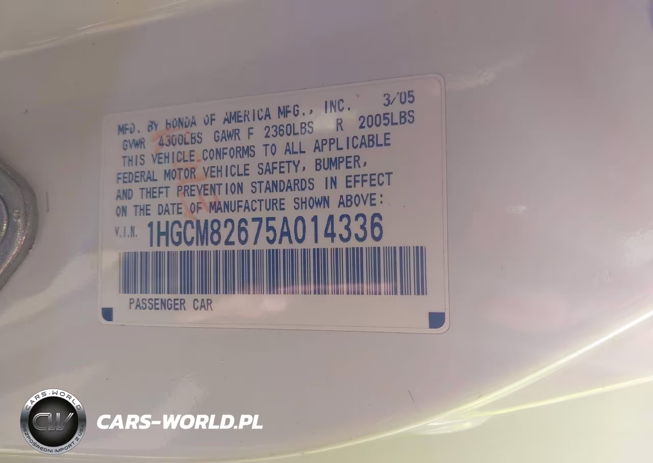 2005 Honda Accord Cpe Ex-L V6 VIN:1HGCM82675A014336 - 9