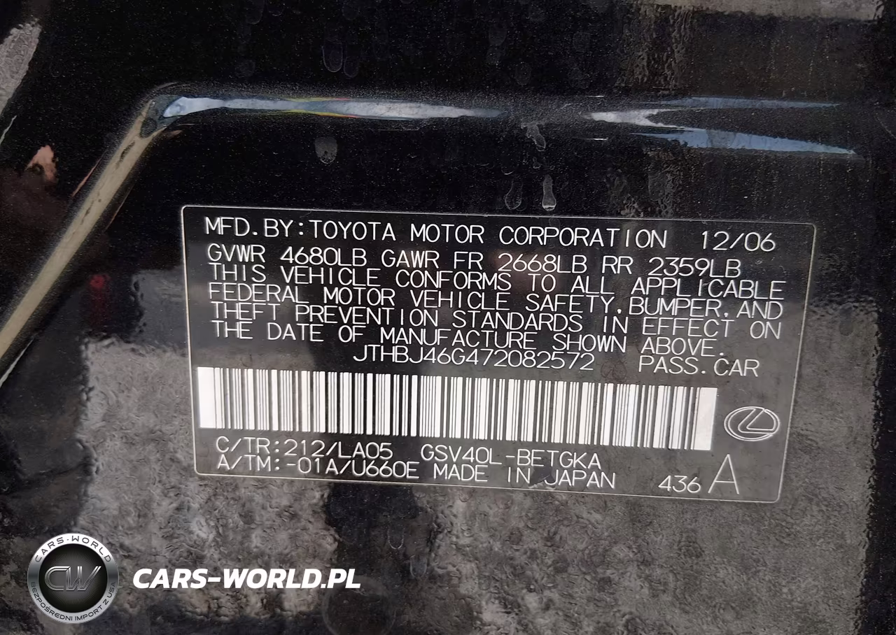 2007 Lexus Es 350 VIN:JTHBJ46G472082572 - 9