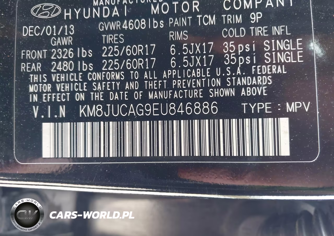 2014 Hyundai Tucson Se VIN:KM8JUCAG9EU846886 - 9