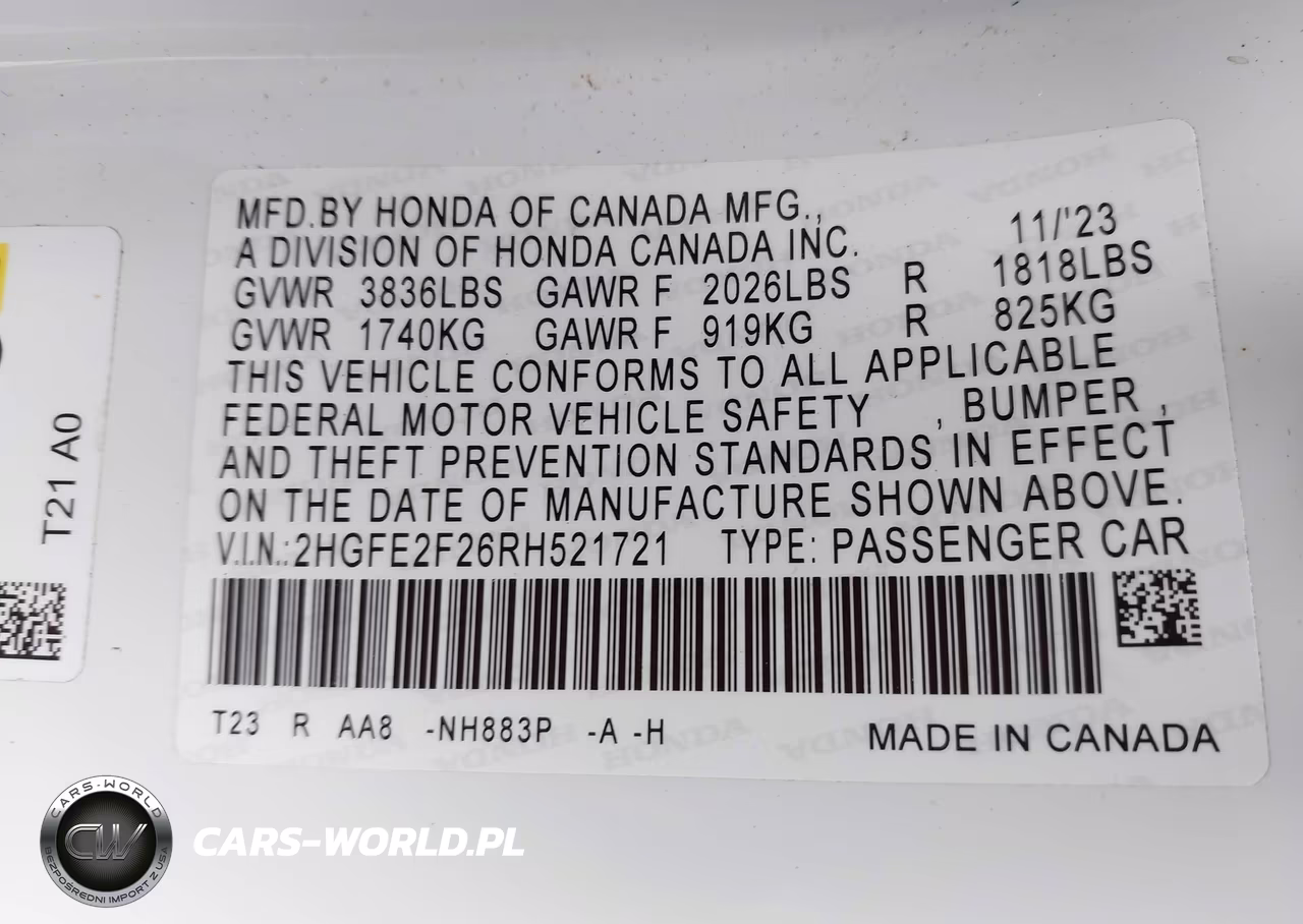 2024 Honda Civic Lx VIN:2HGFE2F26RH521721 - 9