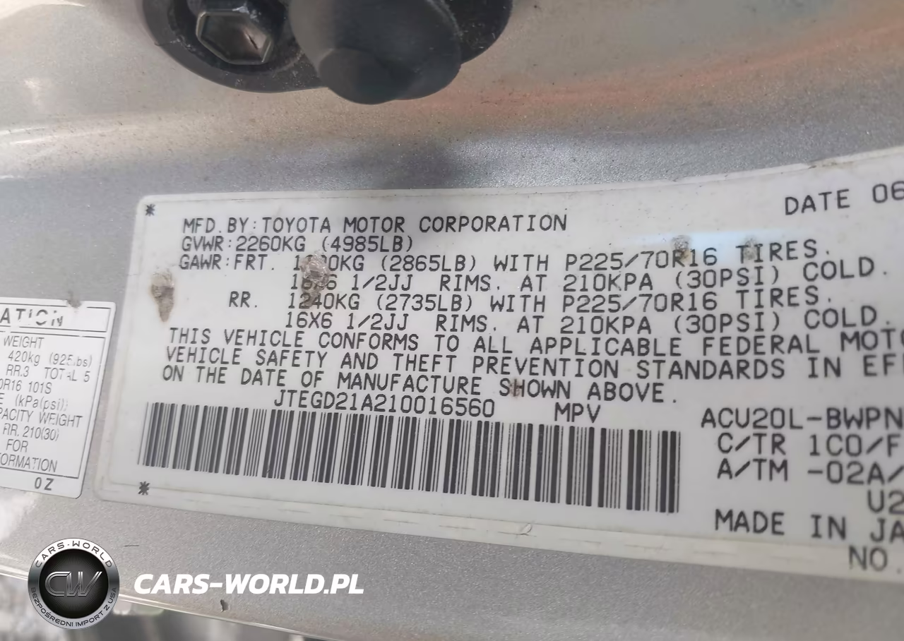 2001 Toyota Highlander VIN:JTEGD21A210016560 - 9