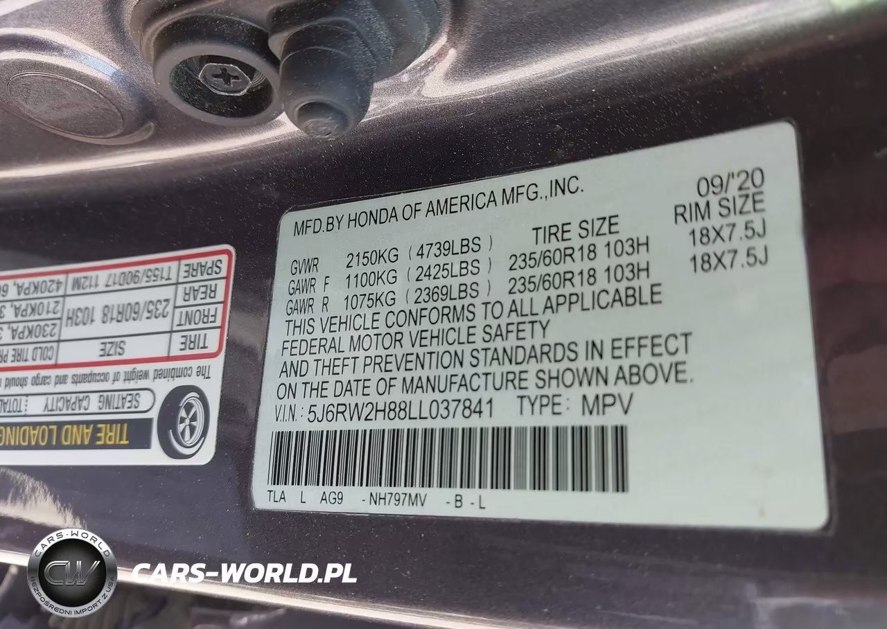 2020 Honda Cr-V Awd Ex-L VIN:5J6RW2H88LL037841 - 9