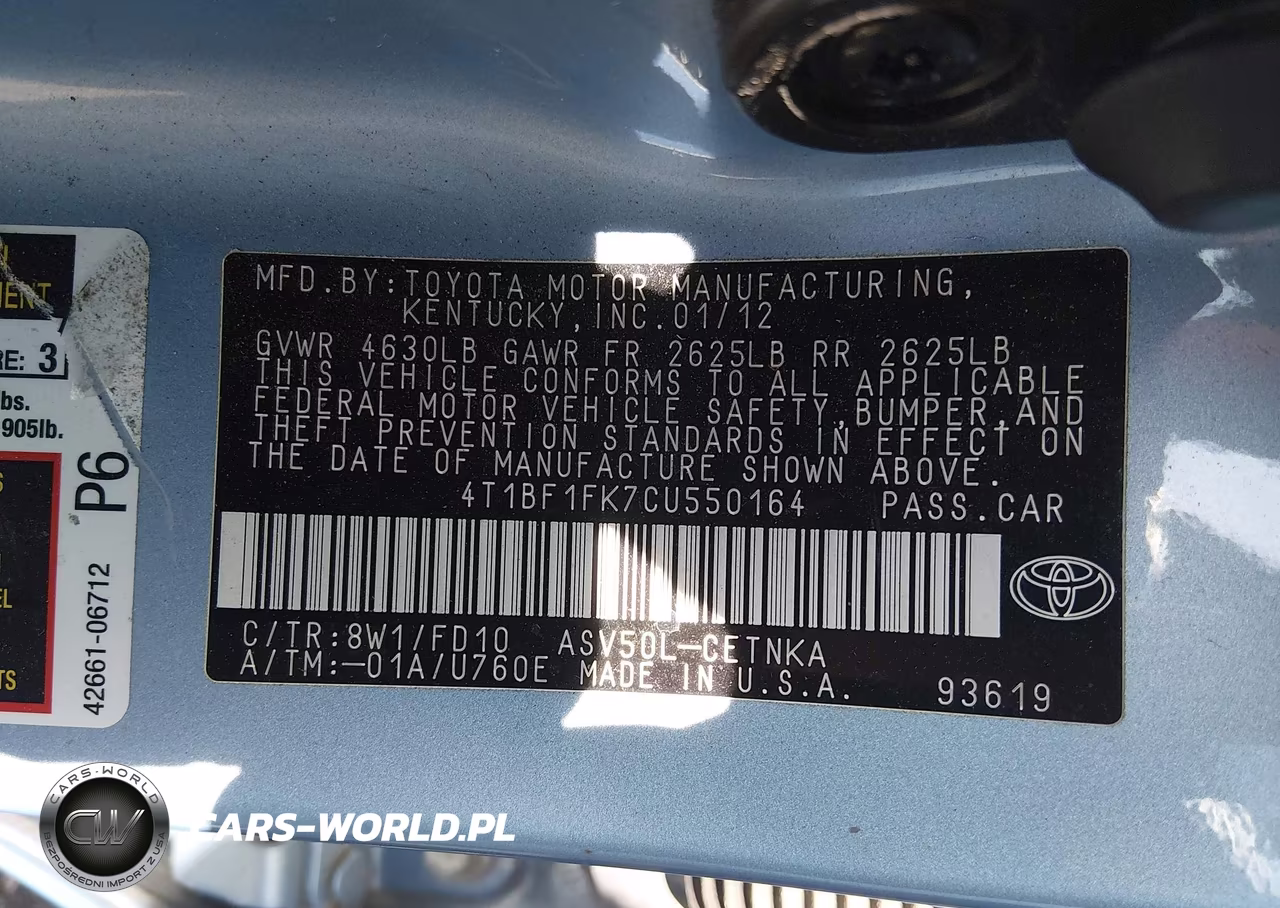 2012 Toyota Camry Le VIN:4T1BF1FK7CU550164 - 9