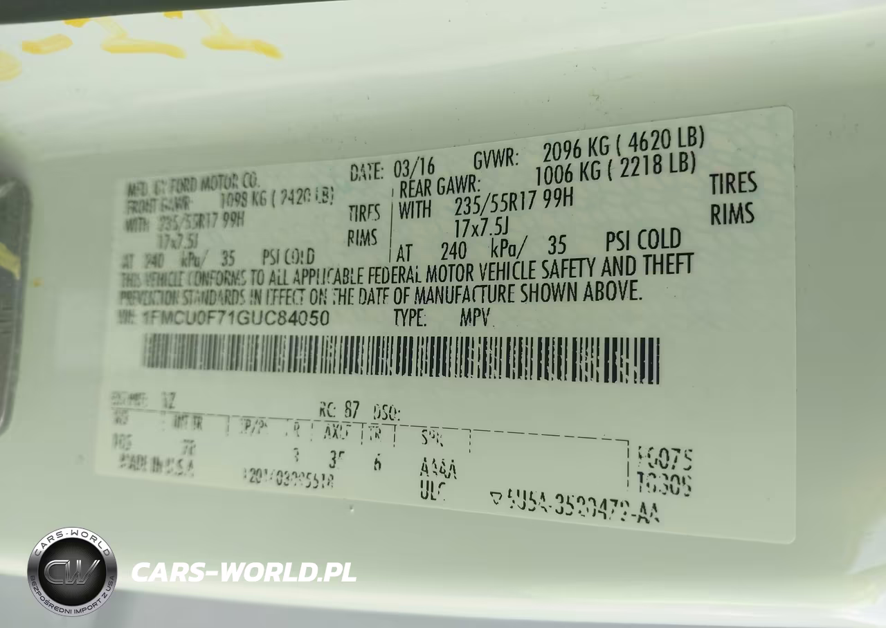 2016 Ford Escape S VIN:1FMCU0F71GUC84050 - 9