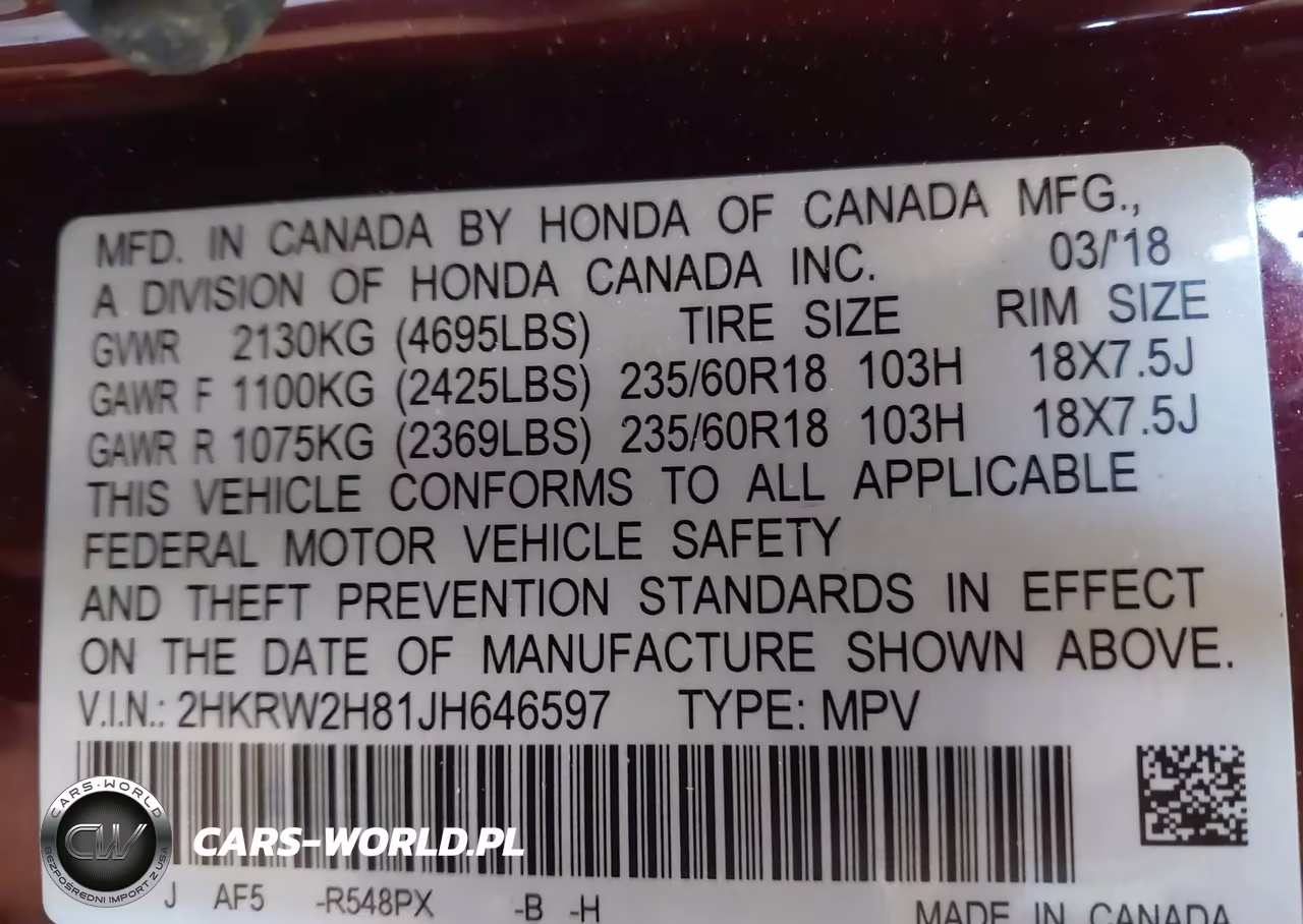 2018 Honda Cr-V Ex-L-Ex-L Navi VIN:2HKRW2H81JH646597 - 9