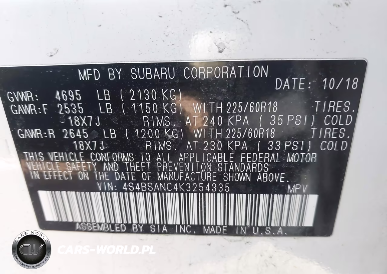 2019 Subaru Outback 2.5I Limited VIN:4S4BSANC4K3254335 - 9