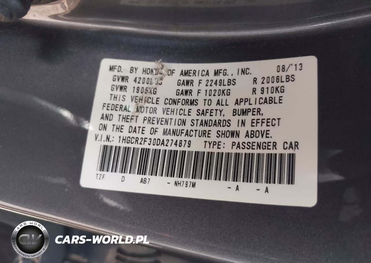 2013 Honda Accord Lx VIN:1HGCR2F30DA274879 - 9