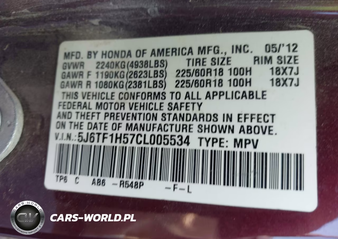 2012 Honda Crosstour Ex-L VIN:5J6TF1H57CL005534 - 9