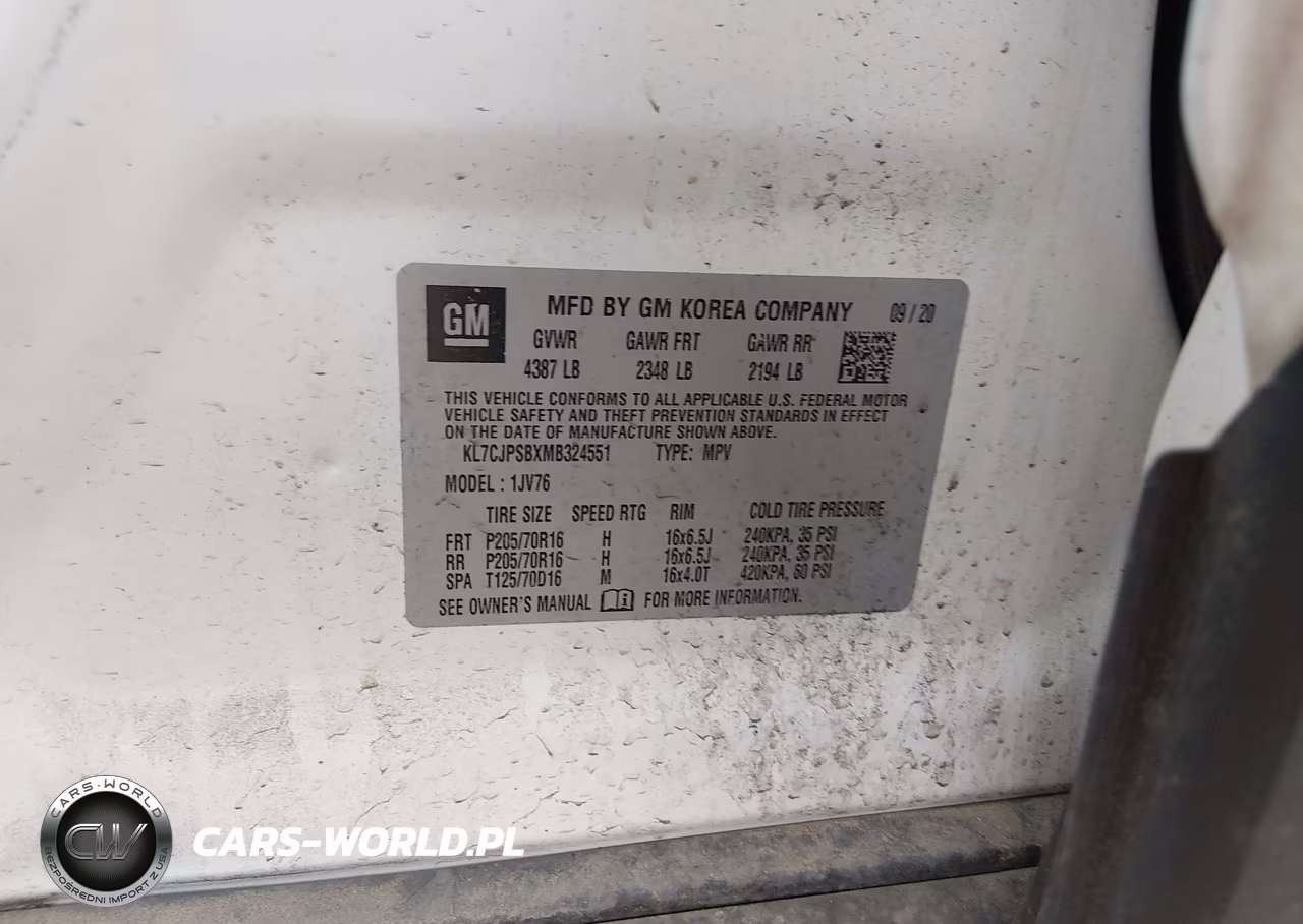2021 Chevrolet Trax Awd Lt VIN:KL7CJPSBXMB324551 - 9
