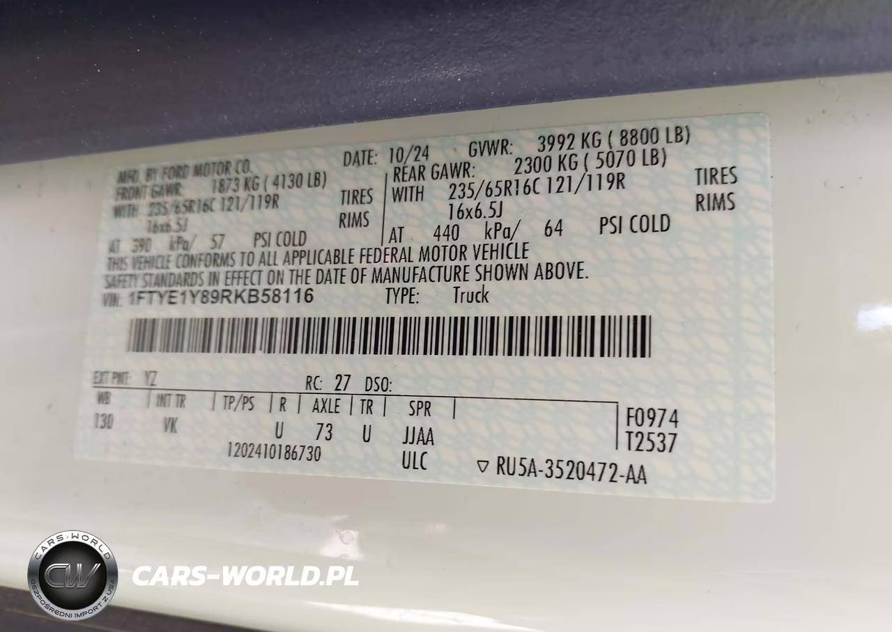 2024 Ford Transit-150 VIN:1FTYE1Y89RKB58116 - 9