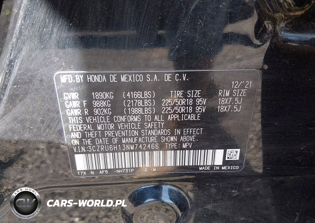 2022 Honda Hr-V Awd Sport VIN:3CZRU6H13NM742466 - 9