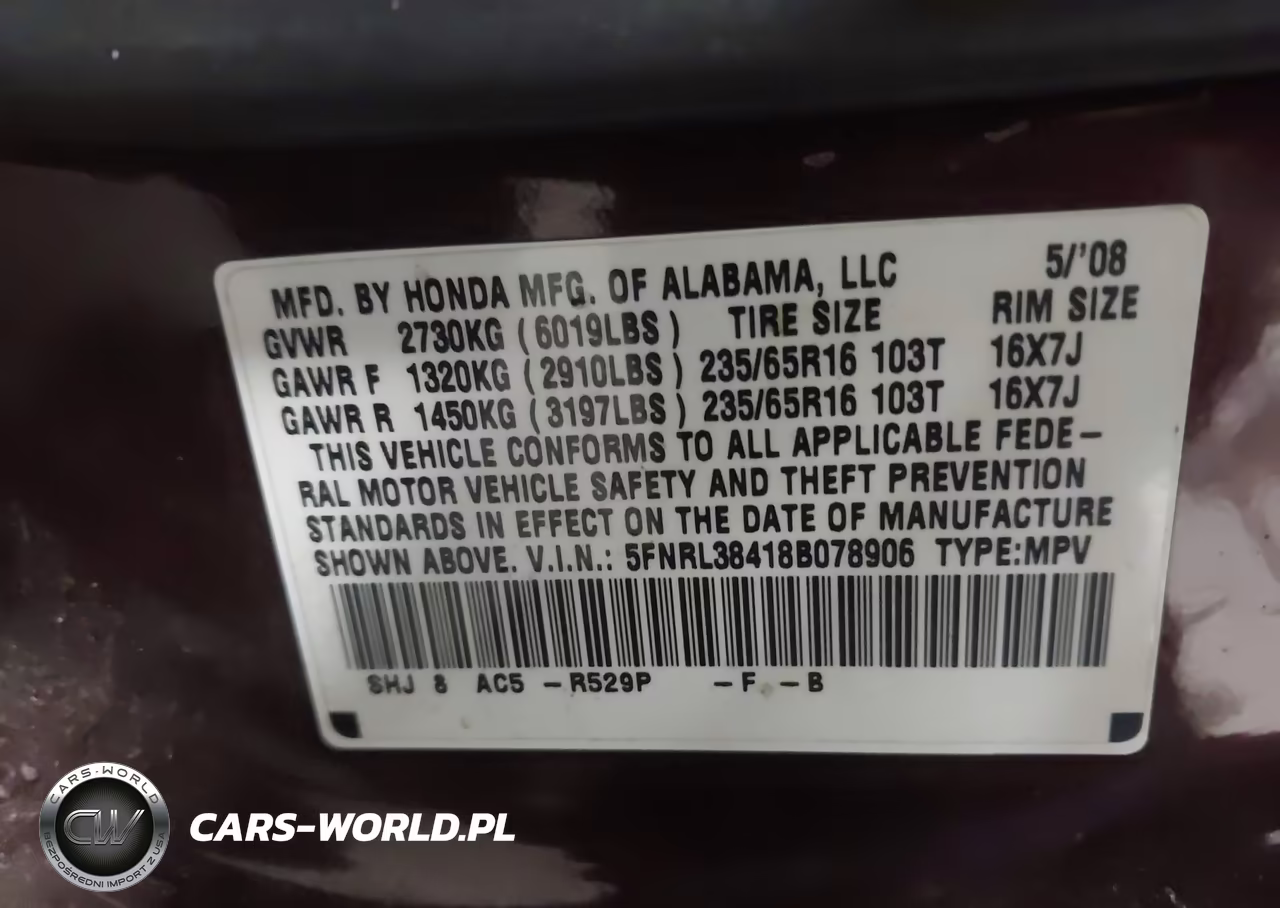 2008 Honda Odyssey Ex VIN:5FNRL38418B078906 - 9