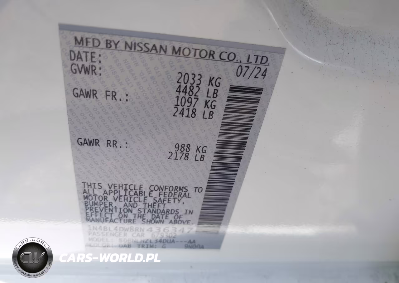 2024 Nissan Altima Sv Intelligent Awd VIN:1N4BL4DW8RN436347 - 9