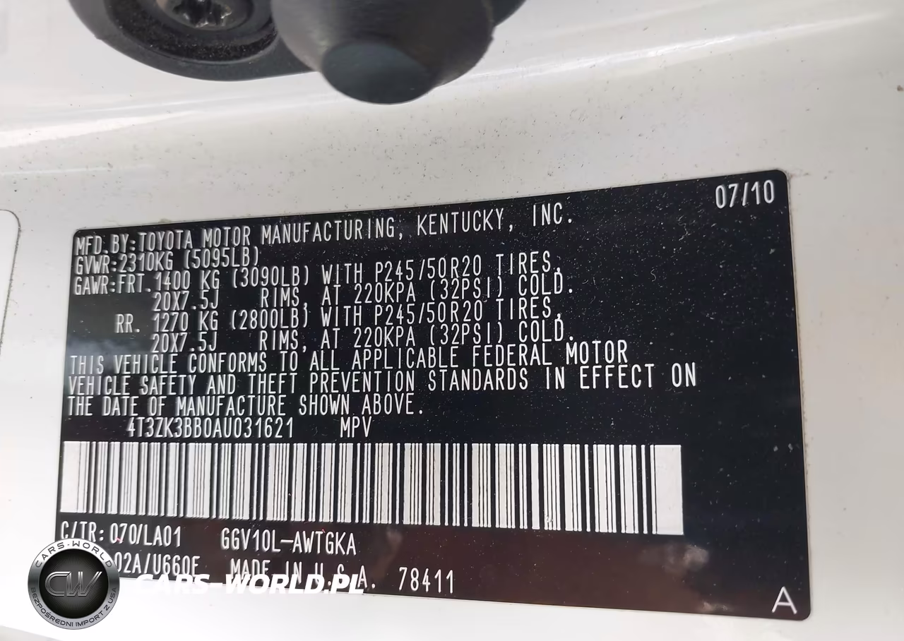 2010 Toyota Venza Base V6 VIN:4T3ZK3BB0AU031621 - 9