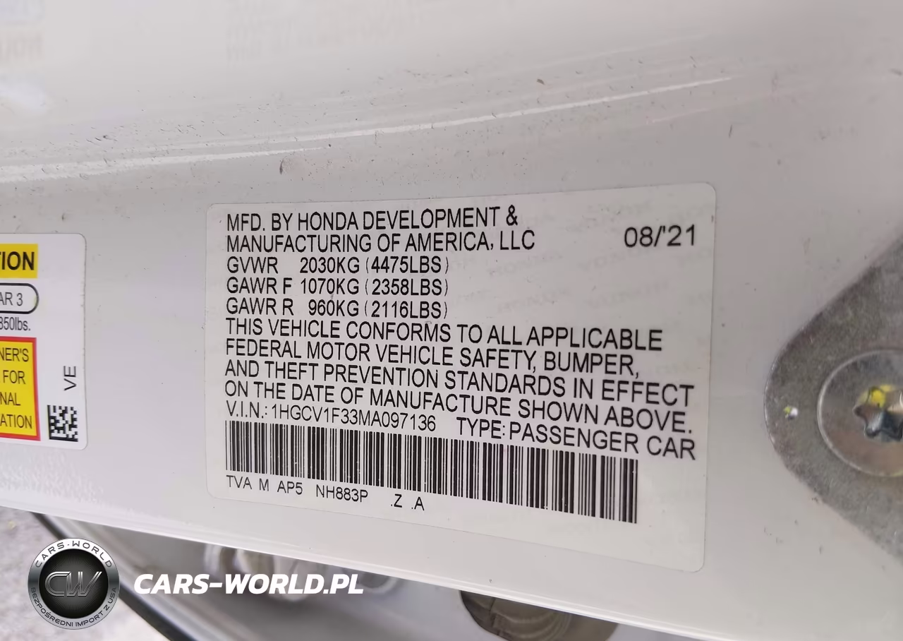 2021 Honda Accord Sport VIN:1HGCV1F33MA097136 - 9
