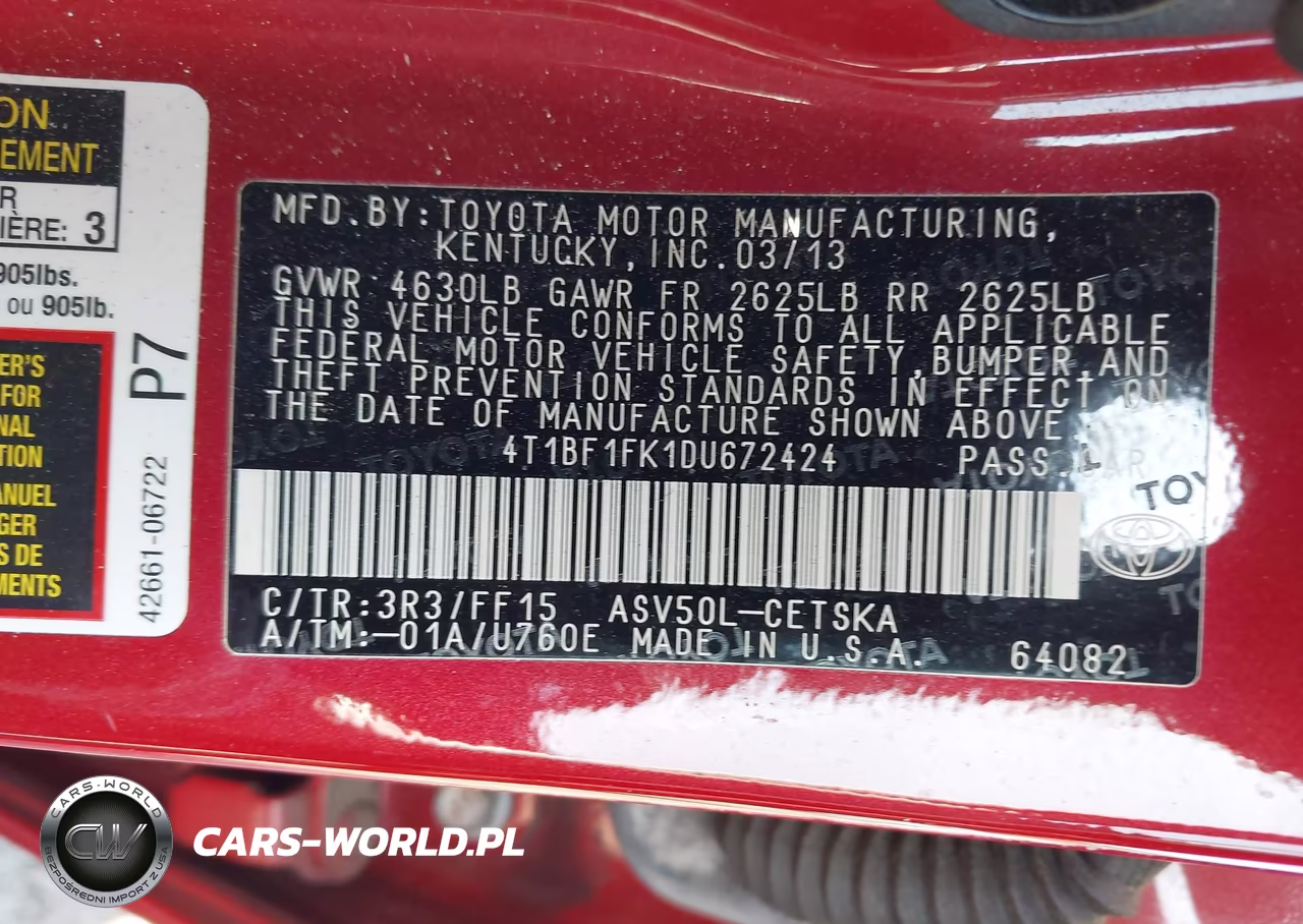 2013 Toyota Camry Se VIN:4T1BF1FK1DU672424 - 9