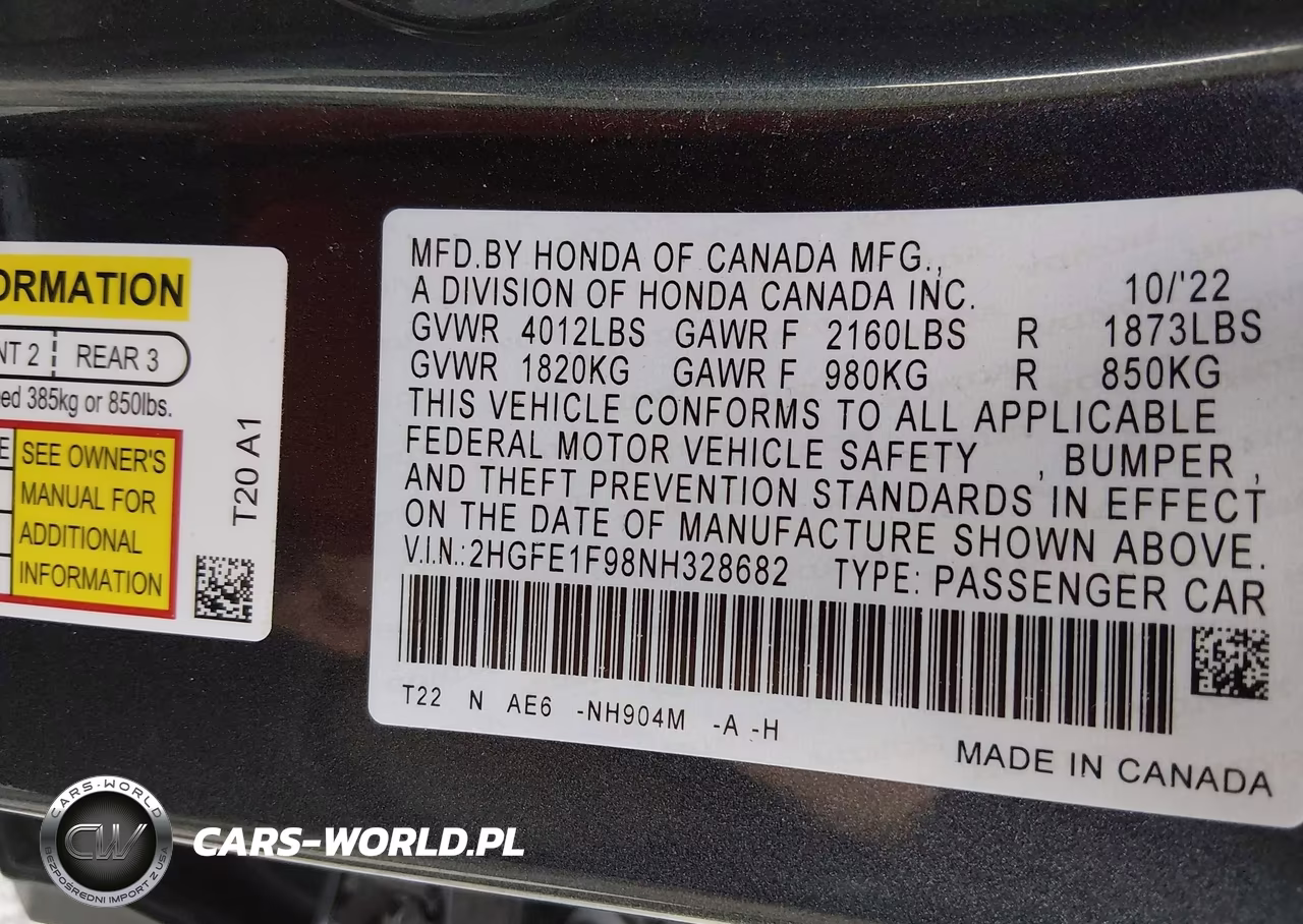 2022 Honda Civic Touring VIN:2HGFE1F98NH328682 - 9