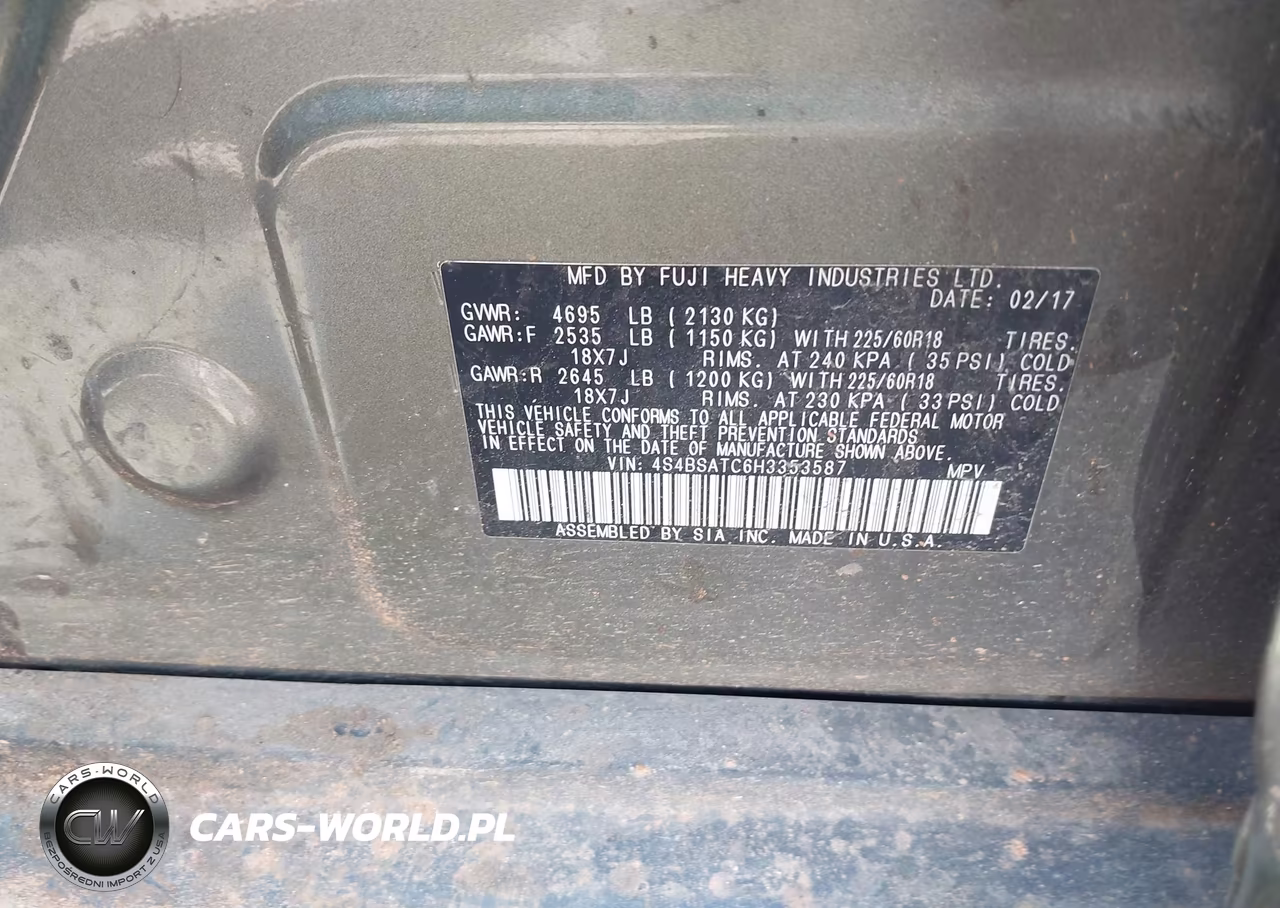 2017 Subaru Outback 2.5I Touring VIN:4S4BSATC6H3353587 - 9