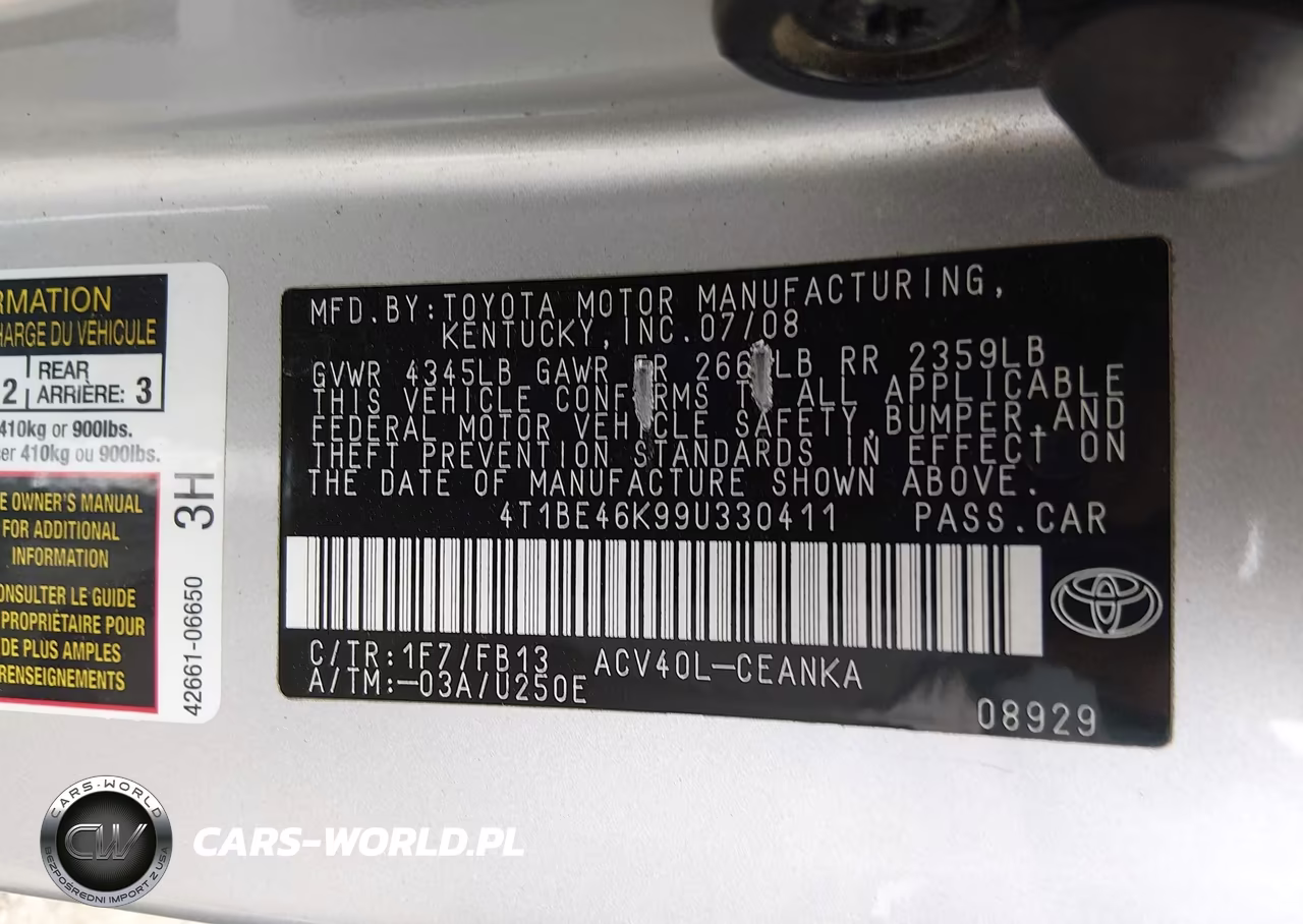 2009 Toyota Camry Le VIN:4T1BE46K99U330411 - 9